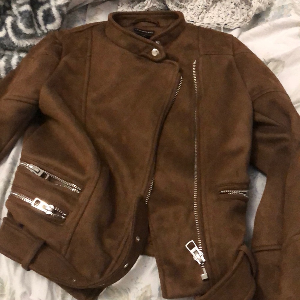 Brown suede moto jacket